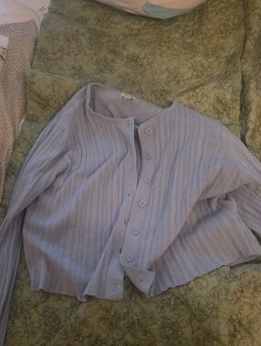 Light Blue Ribbed Button-Front Women's Sweater